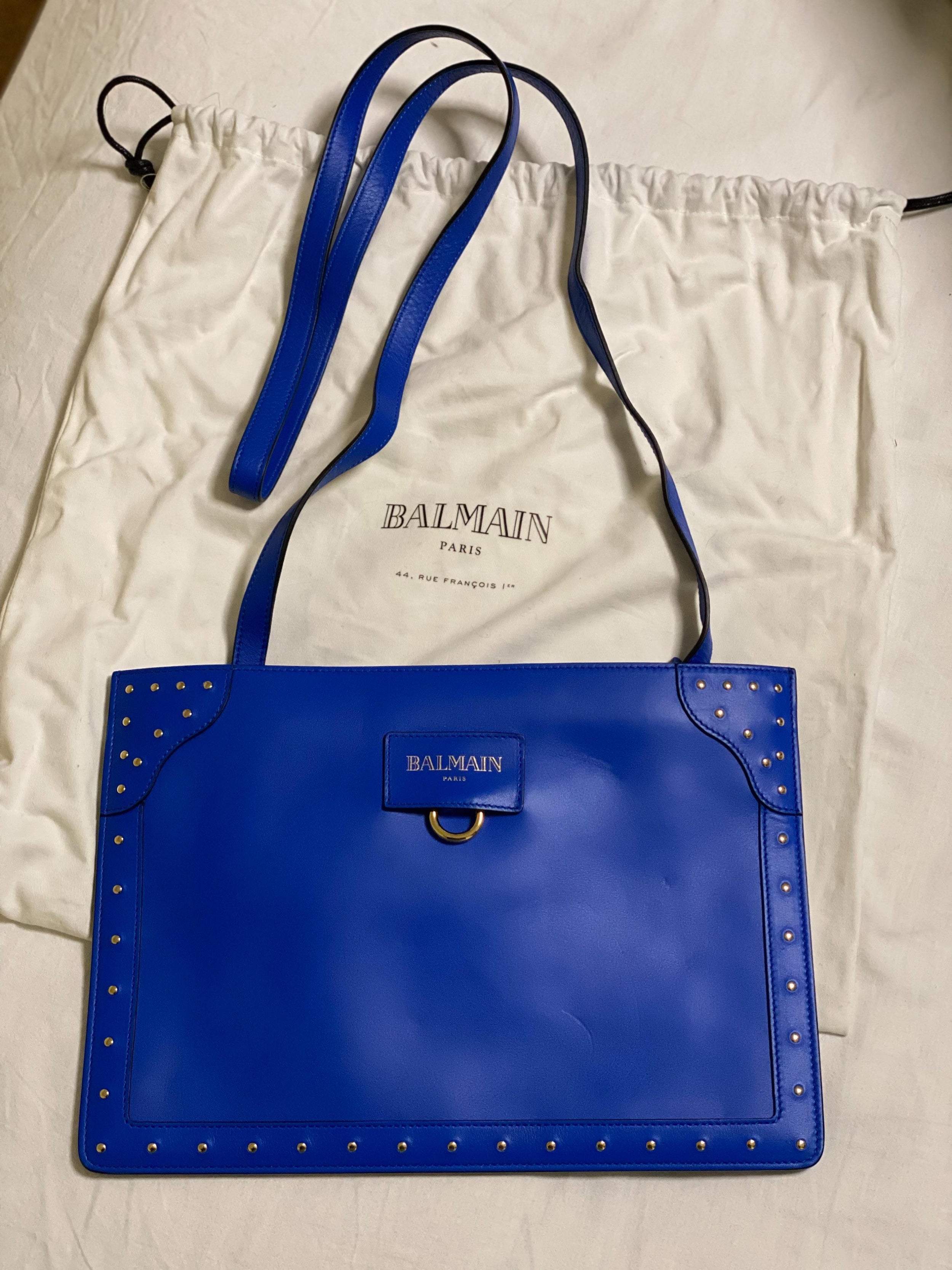 Blue Studded Leather D-Ring Tote