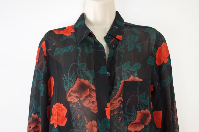 Ganni Black Rose Print Newman Shirt