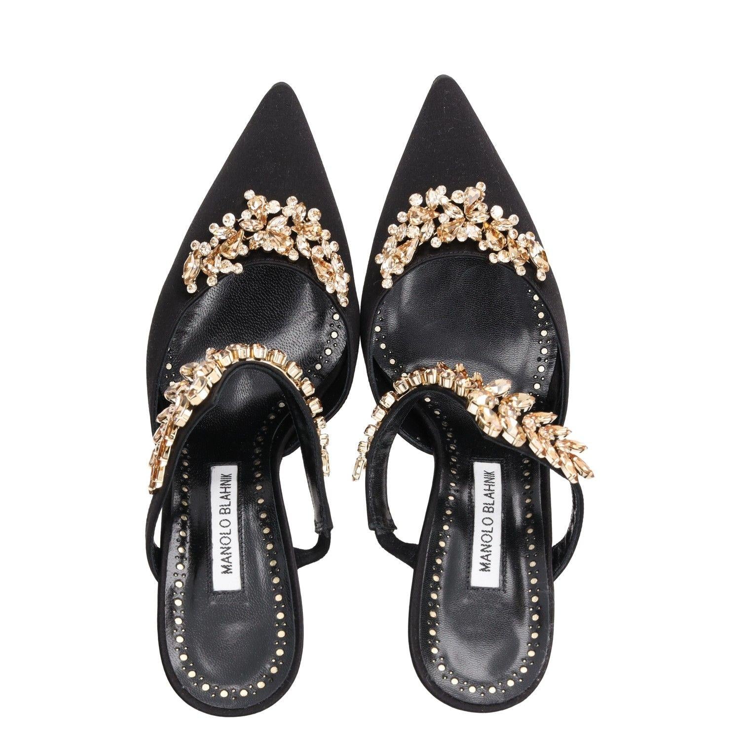 Manolo Blahnik Lurum 90MM Embellished Satin Mules