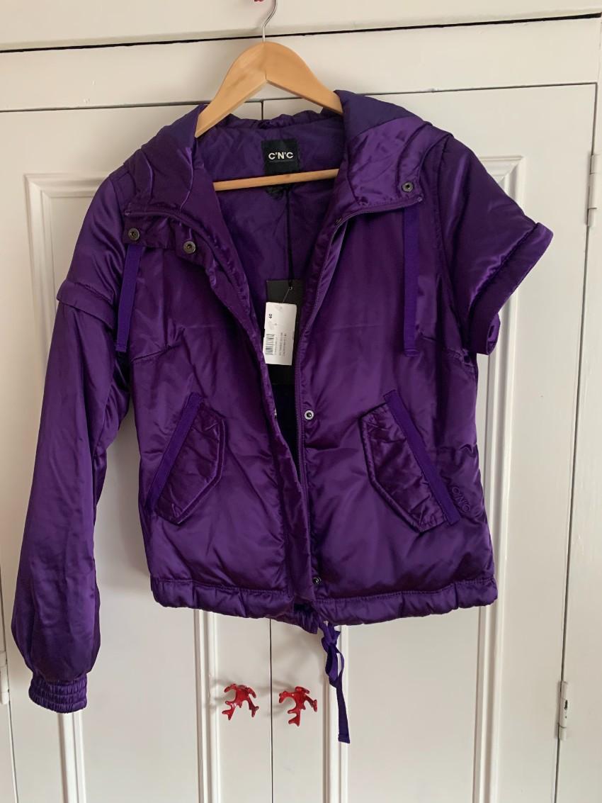 NEW Costume National CNC Purple Satin Hooded Bomber
