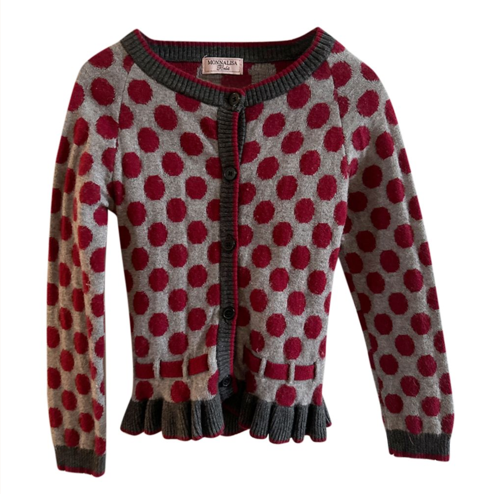 Monnalisa Kid's Grey Polka Dot Wool Cardigan