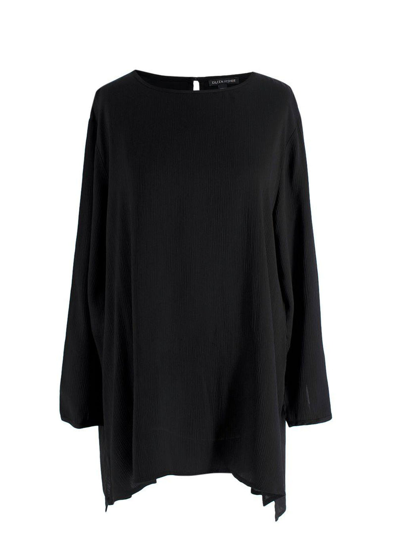 Eileen Fisher Black Textured Cupro Round Neck Top