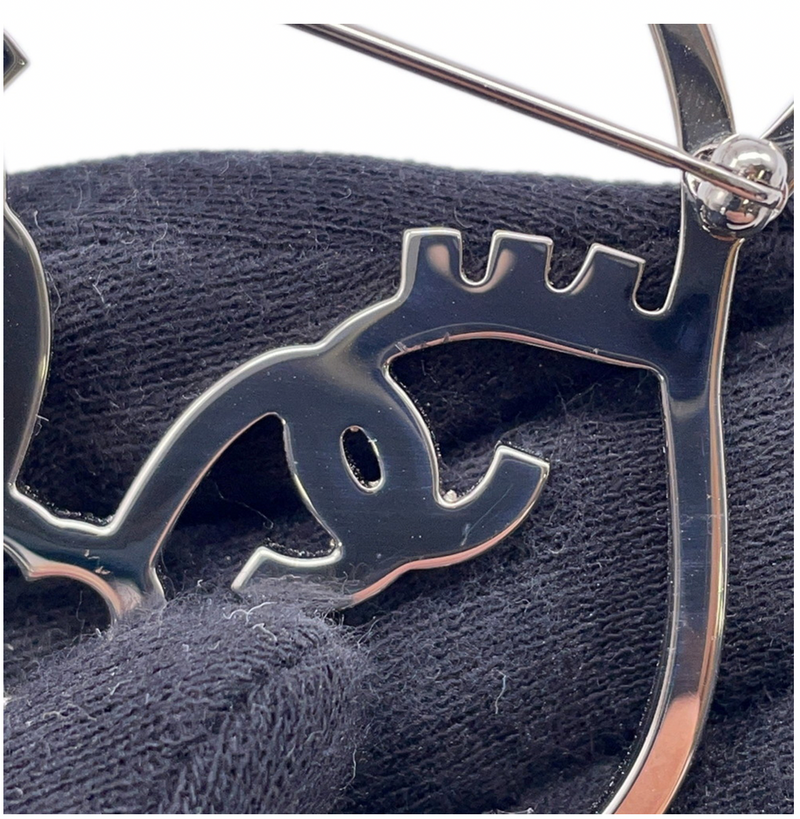 Chanel Silver Crystal Cat Brooch Pin