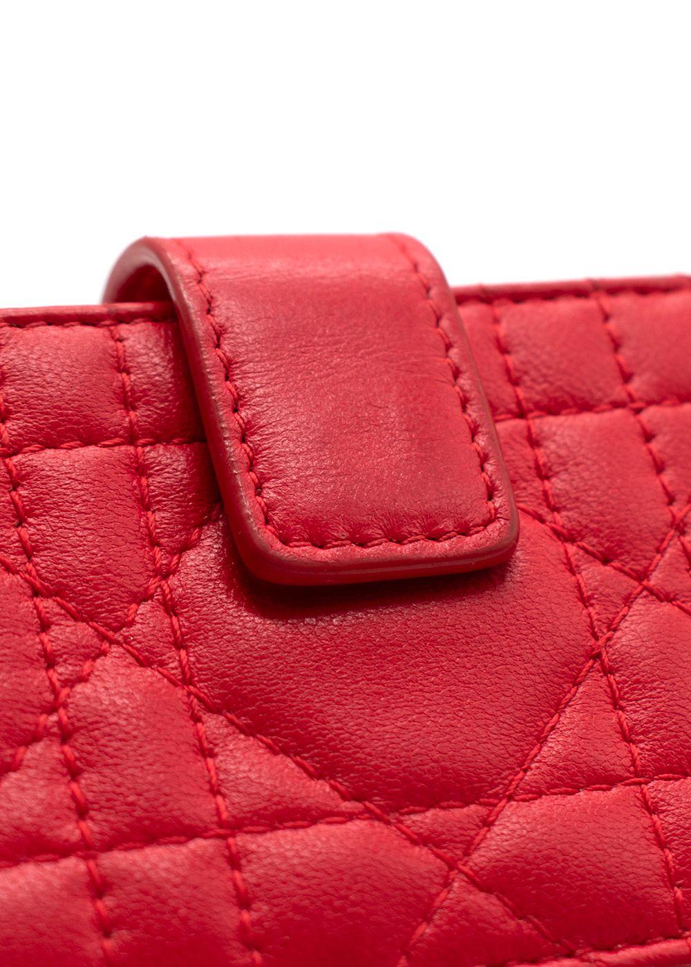 Dior Vibrant Red Leather Logo Chain Card Holder