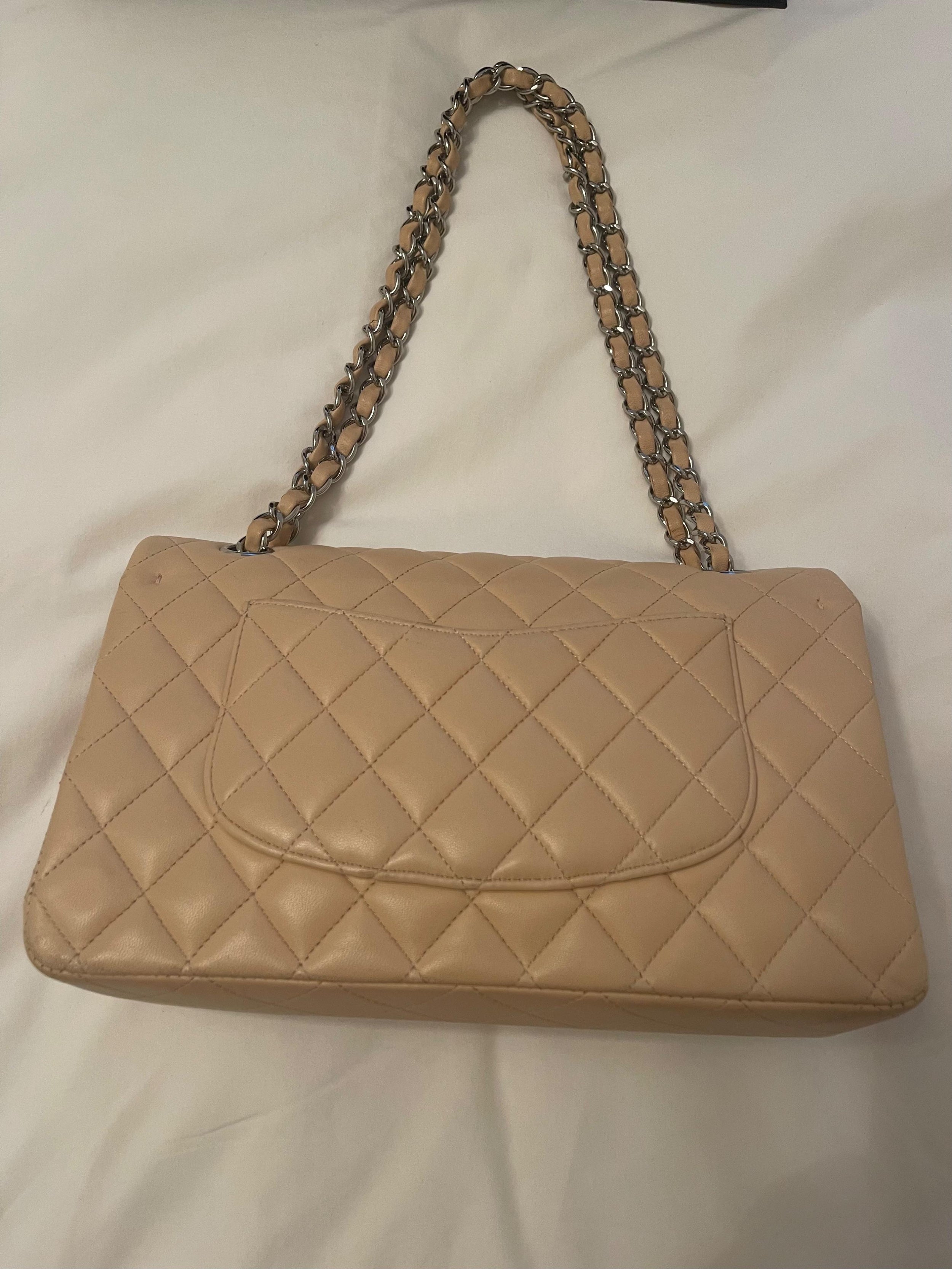 Chanel Beige Quilted Leather Double Flap Bag