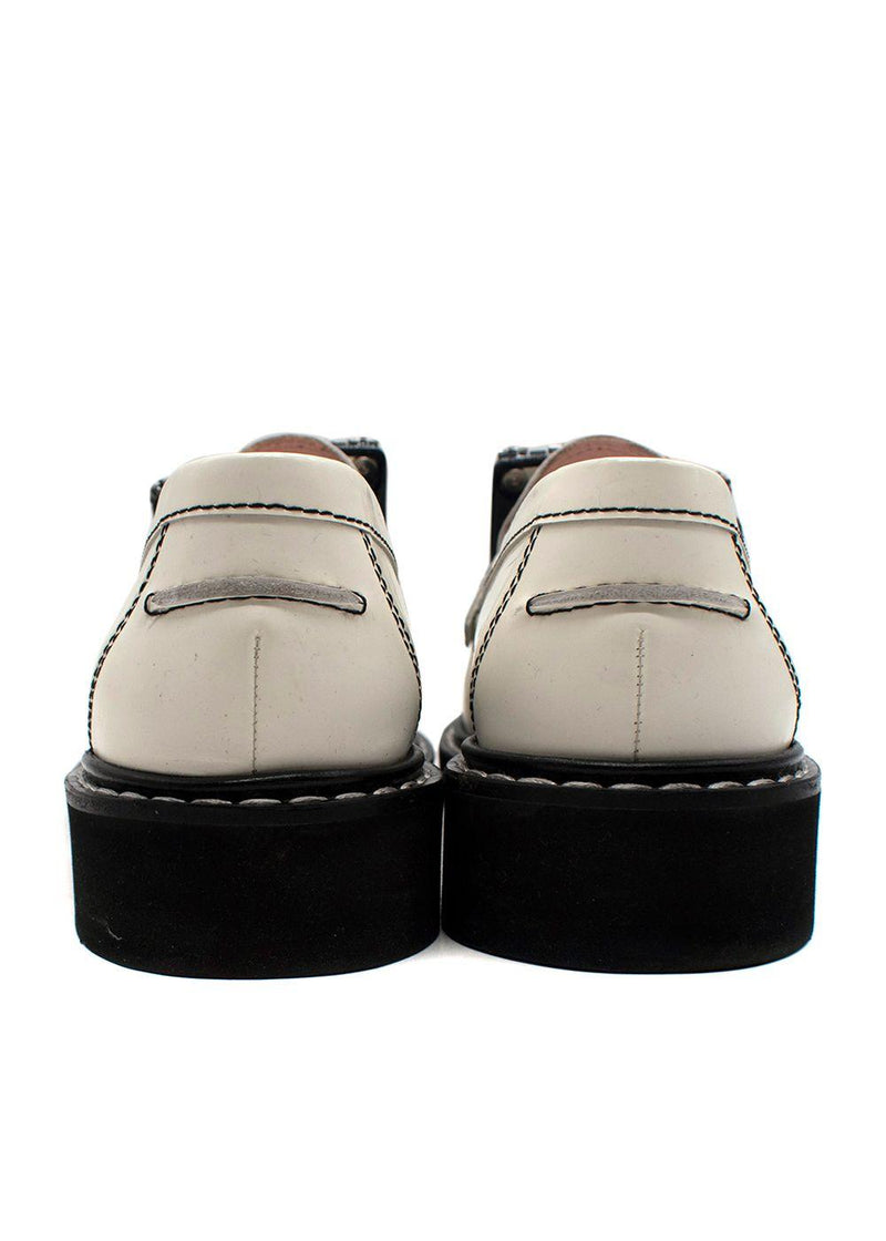 Roger Vivier White Leather Viv' Rangers Strass Buckle Loafers