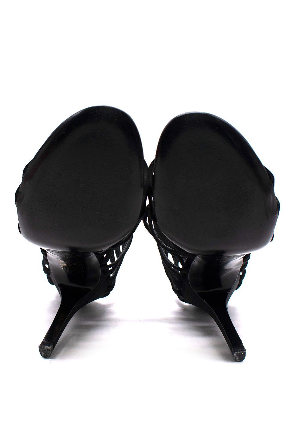Chanel Black Satin Strappy Heels with Bow Detailing