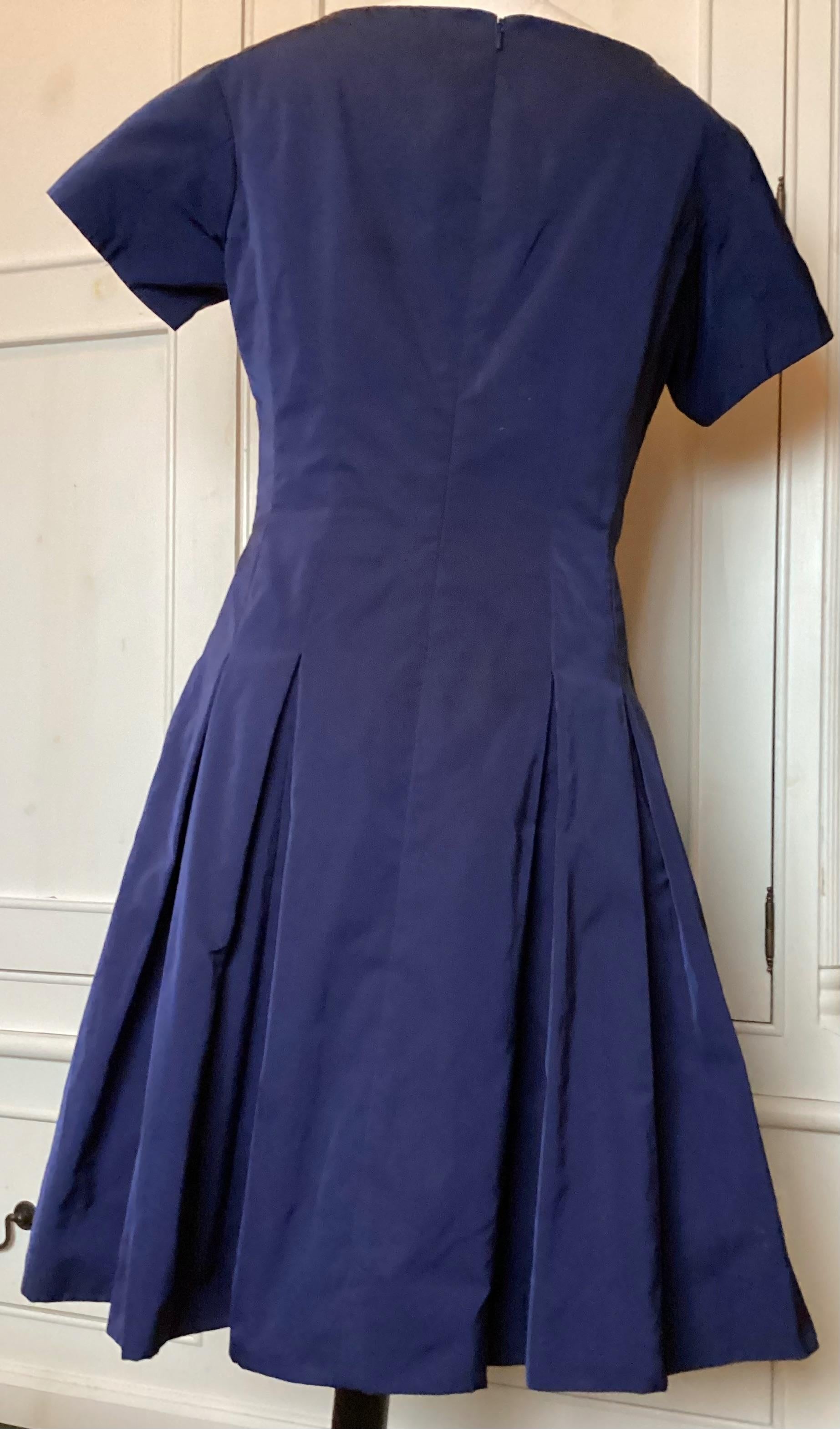 Box Pleated Short Sleeved Silk Blend Dress