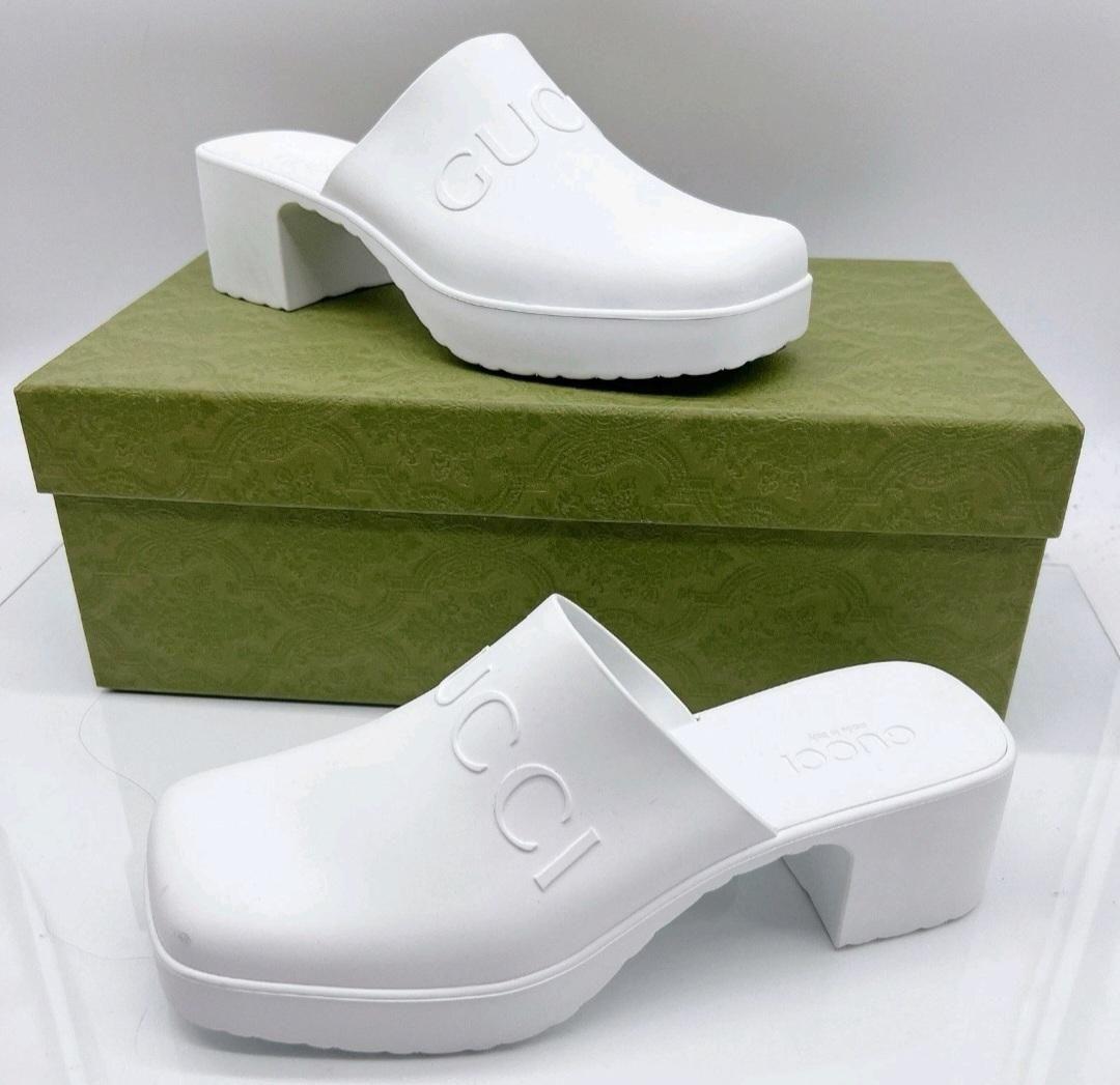 Gucci White Rubber Mules