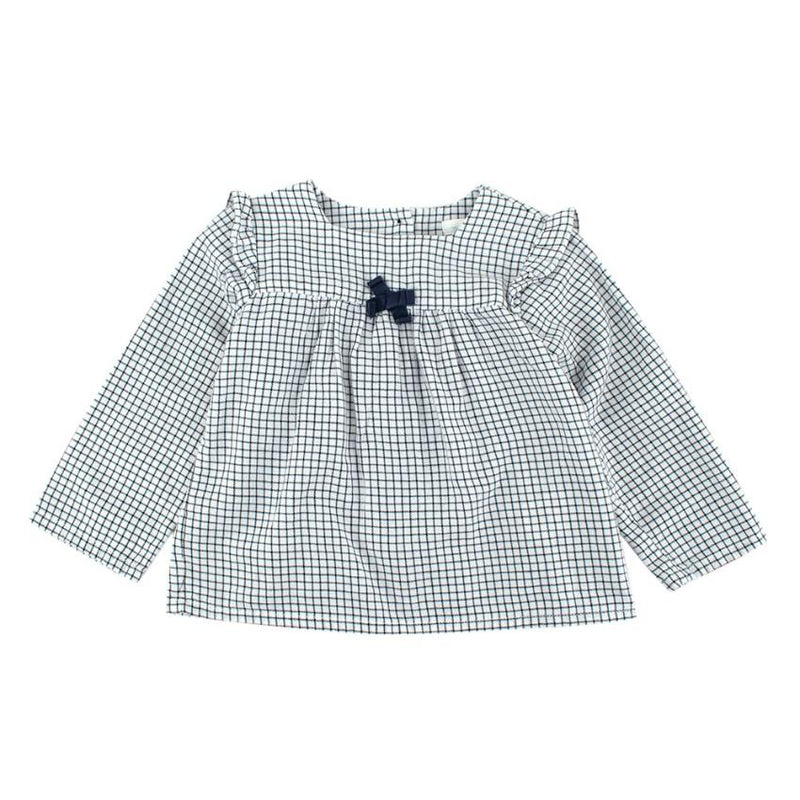 Marie Chantal White/Navy Check Cotton Long Sleeve Shirt