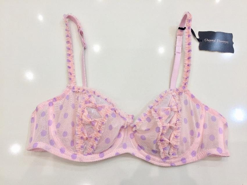 Chantal Thomass Rose & Lilac Polka Dot Tulle Half Cup Bra & Thong set