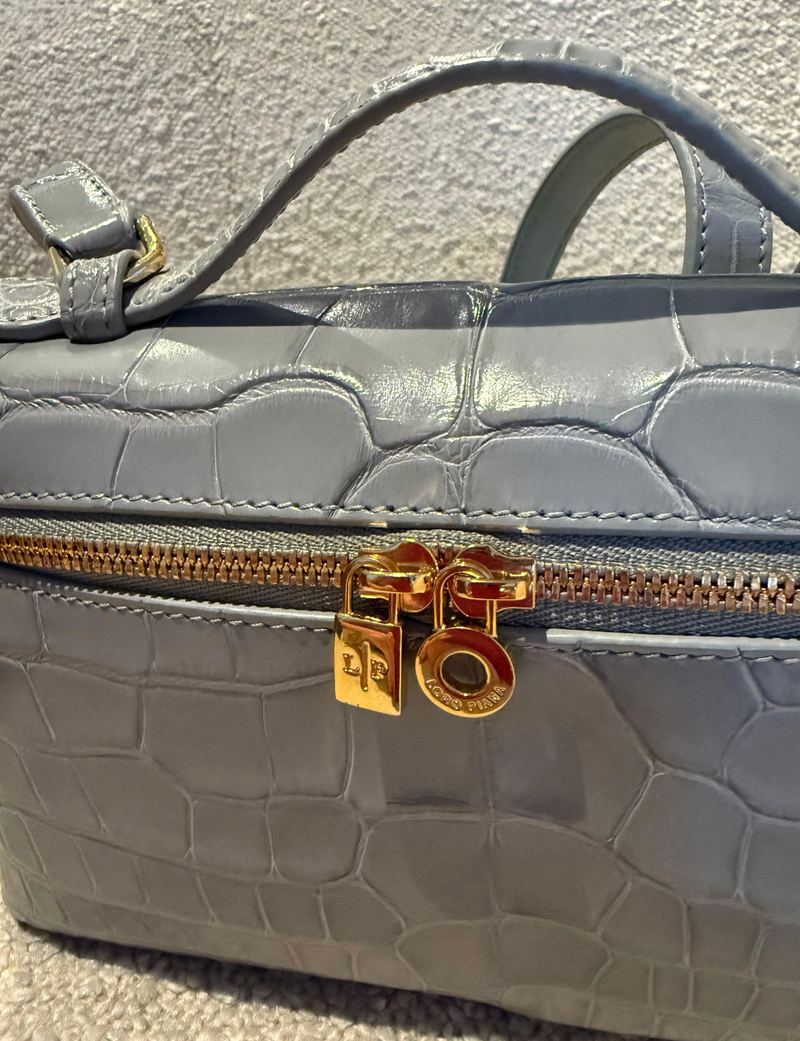 LORO PIANA Grey Extra Pocket L19 shiny Alligator Leather Pouch with cites
