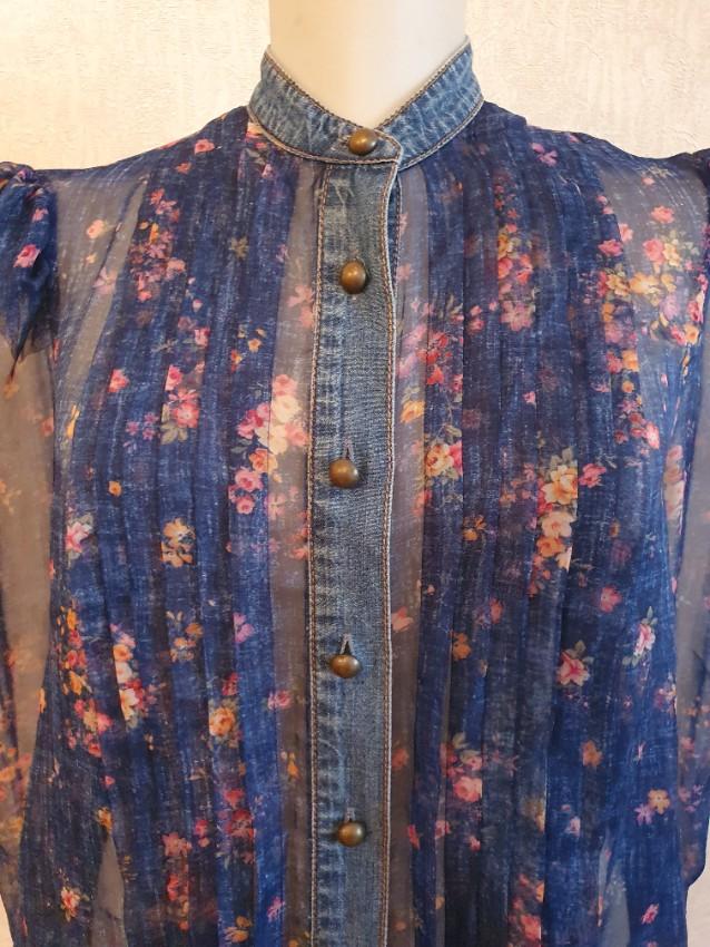 Philosophy Di Lorenzo Serafini Denim Trimmed Floral Chiffon Blouse