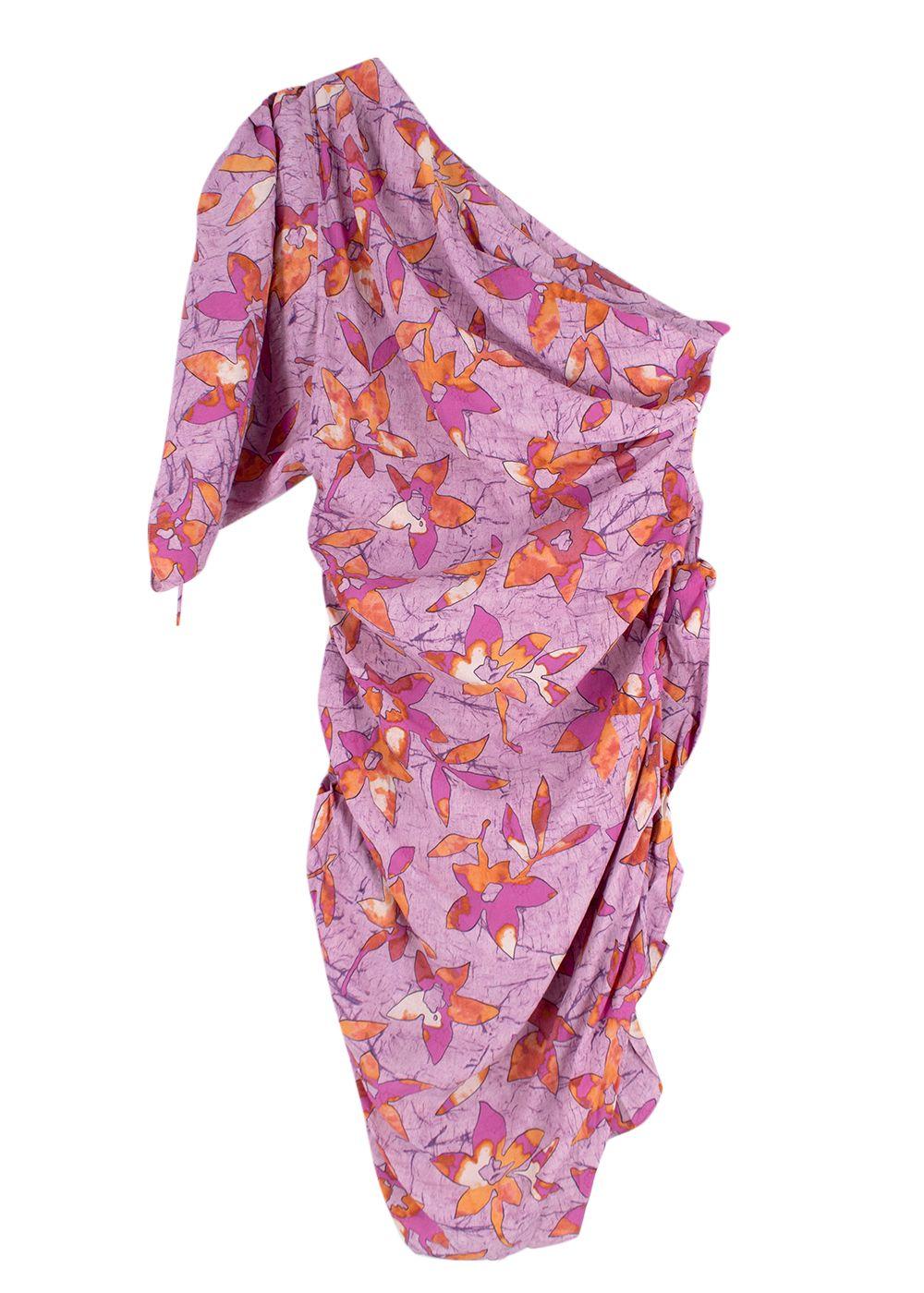Isabel Marant Purple Patterned Off Shoulder Mini Dress