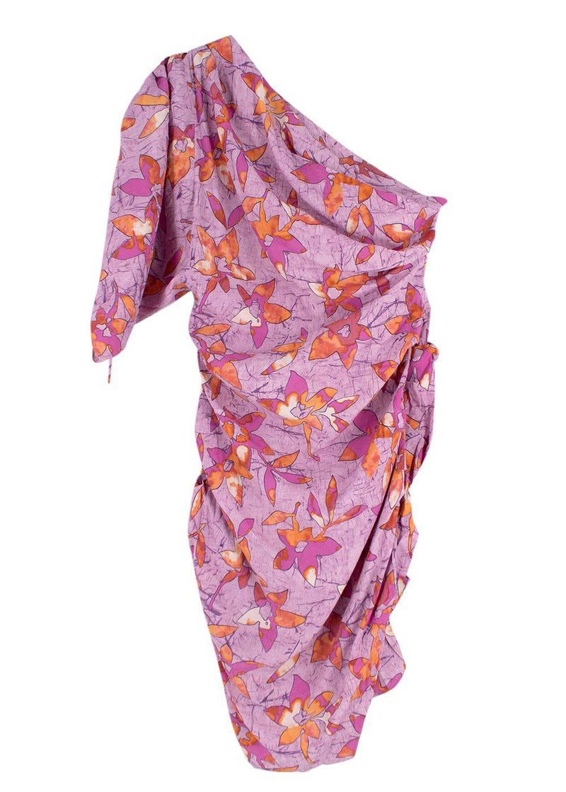 Isabel Marant Purple Patterned Off Shoulder Mini Dress