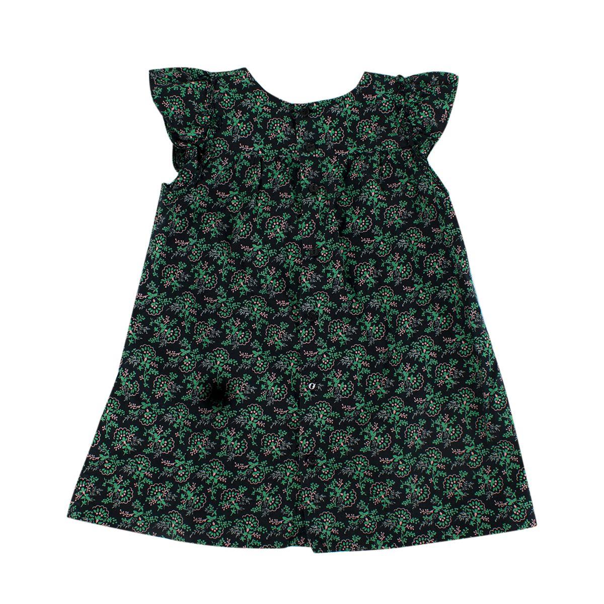 Black & Green Leaf Print Cotton Tunic Dress