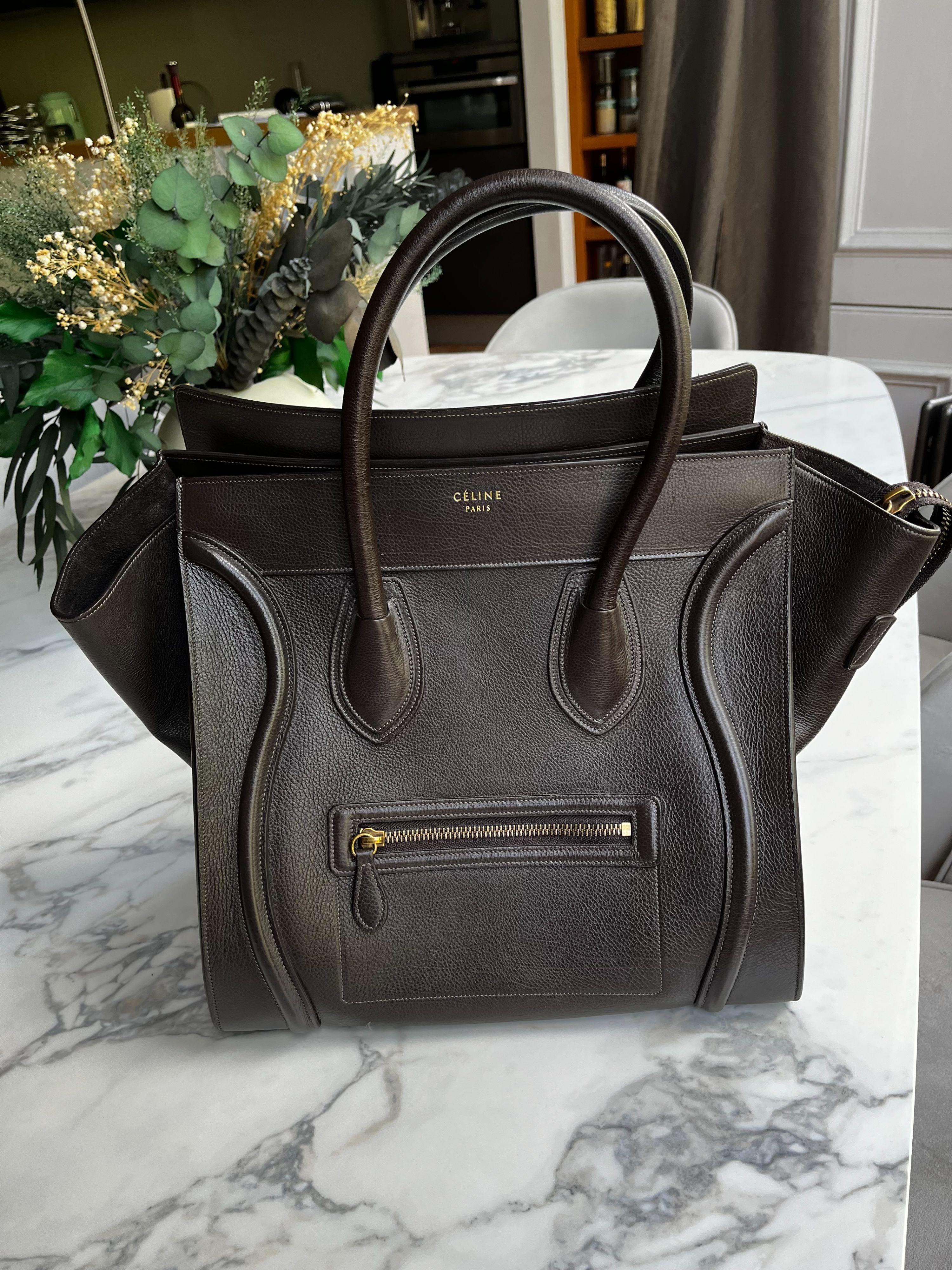 Brown Grained Calfskin Mini Luggage Bag