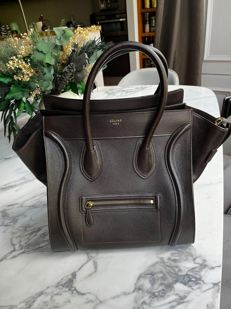 Brown Grained Calfskin Mini Luggage Bag