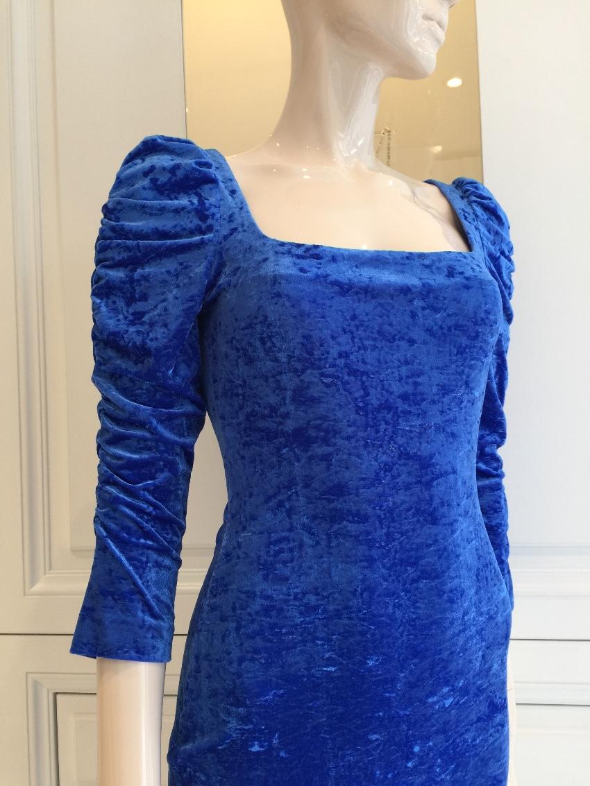 French Couture Electric Blue Panne Velvet Dress