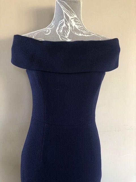 Rebecca Valance Navy Amore Bardot Midi Dress