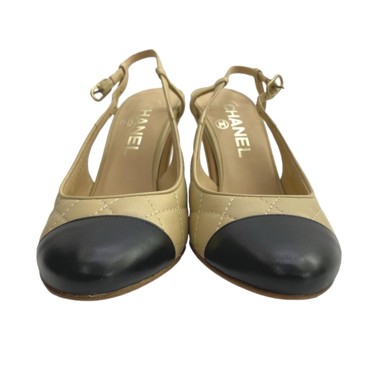 Chanel Beige Lambskin Cork Slingback Heels