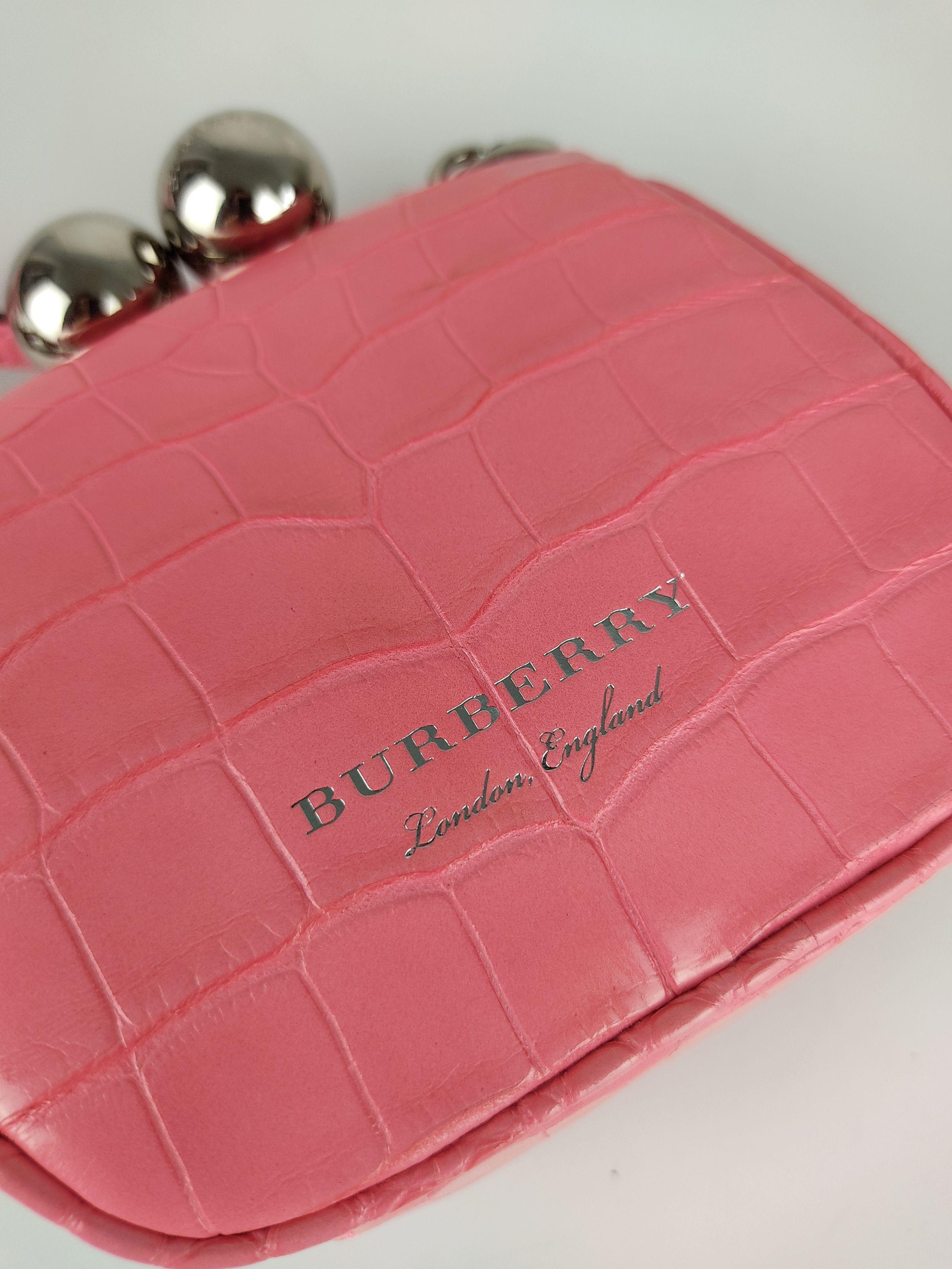 Rose-pink alligator skin mini frame bag