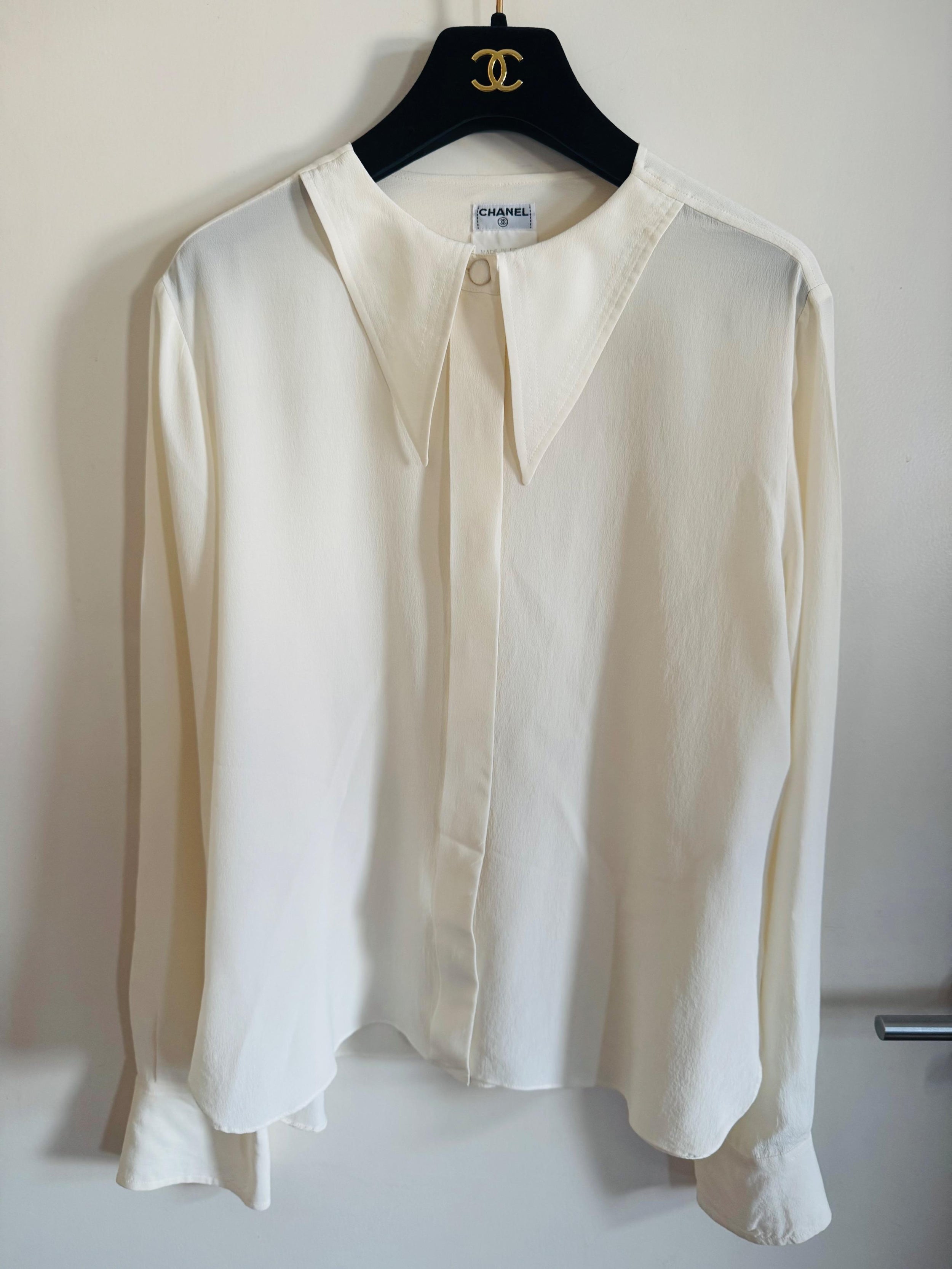 Chanel Cream Silk Button Front Blouse