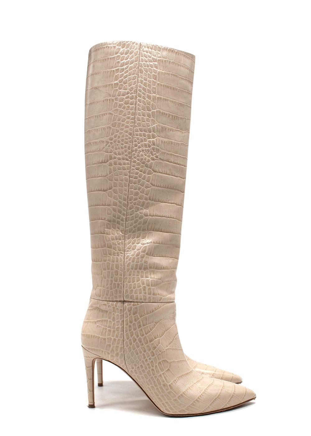Paris Texas Cream Croc-Embossed Knee High Boots · HEWI