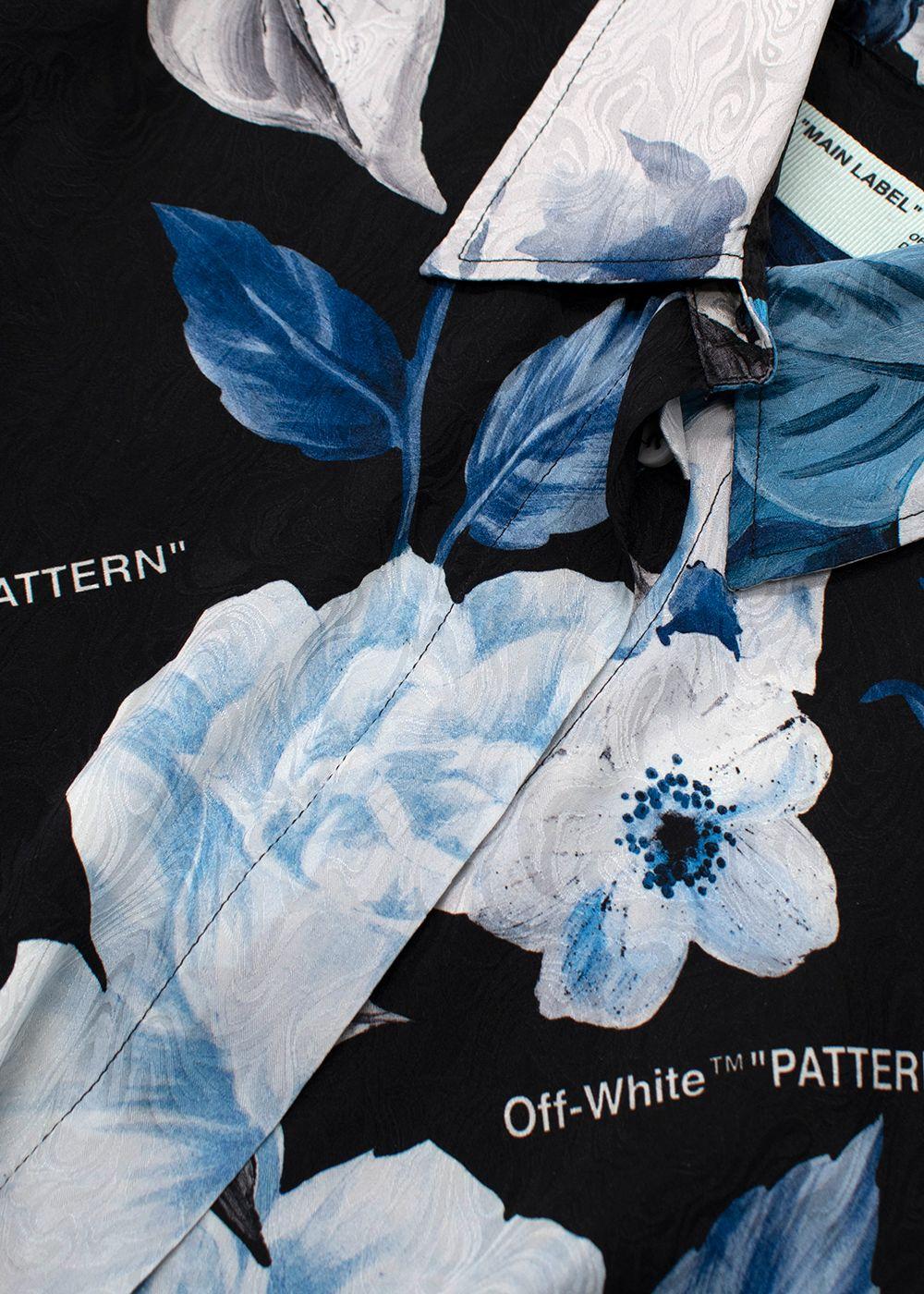 Off White Blue and Black Floral Shirt