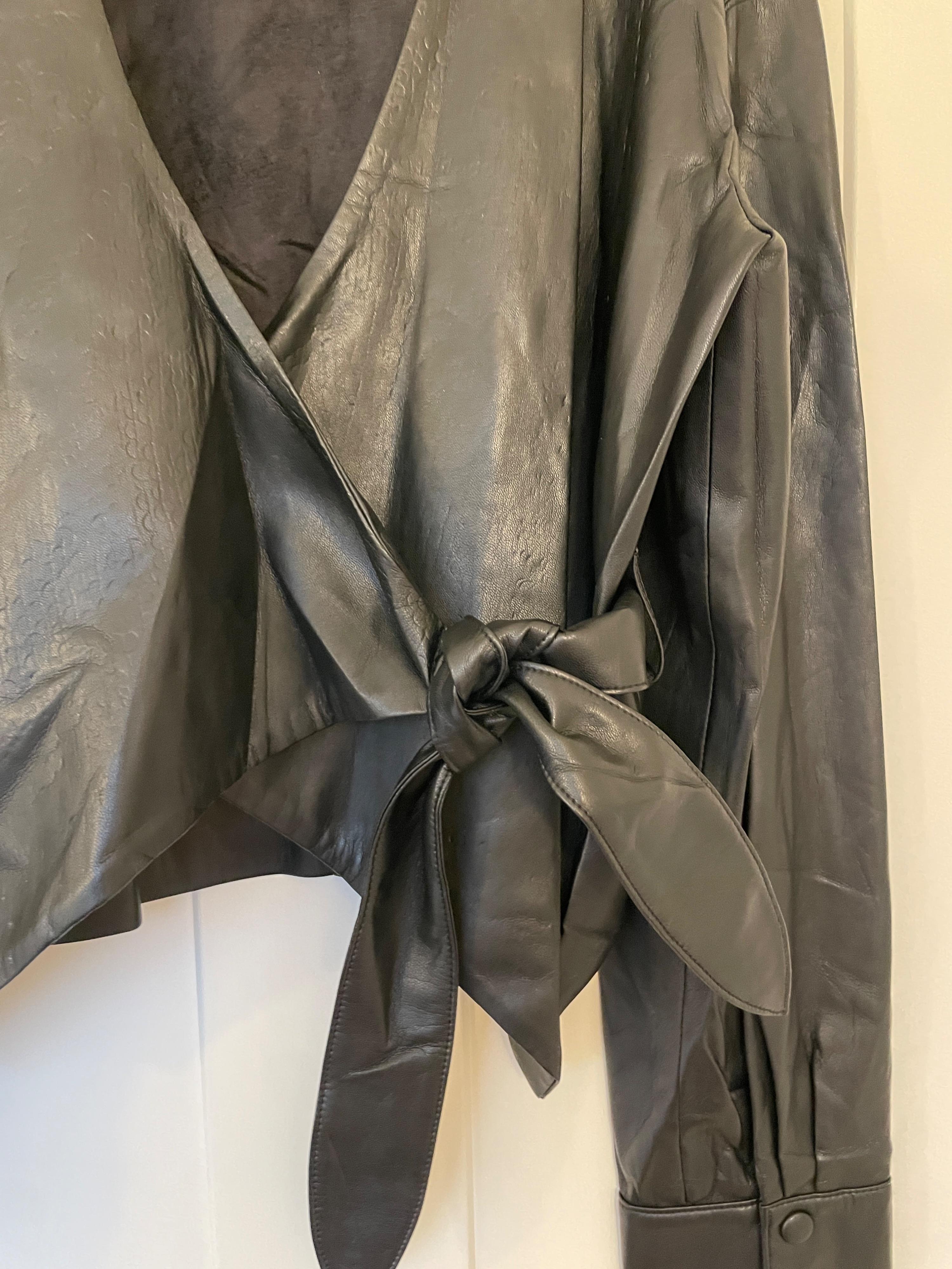 Black Faux Leather Wrap Top