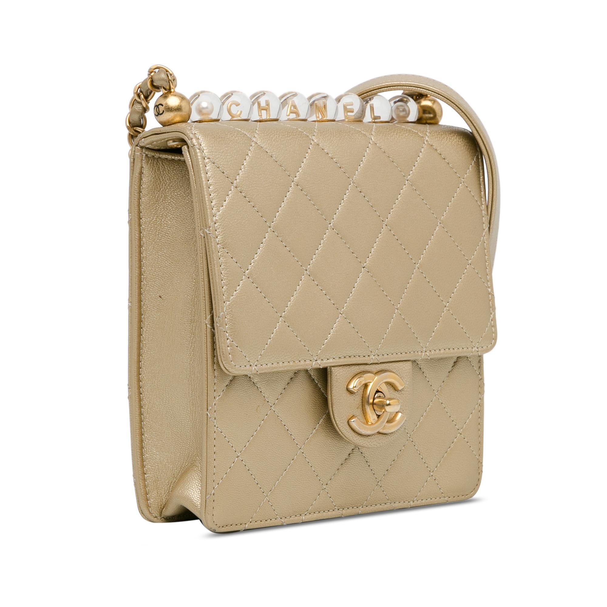 Chanel Metallic Gold Small Lambskin Chic Pearls Flap Bag