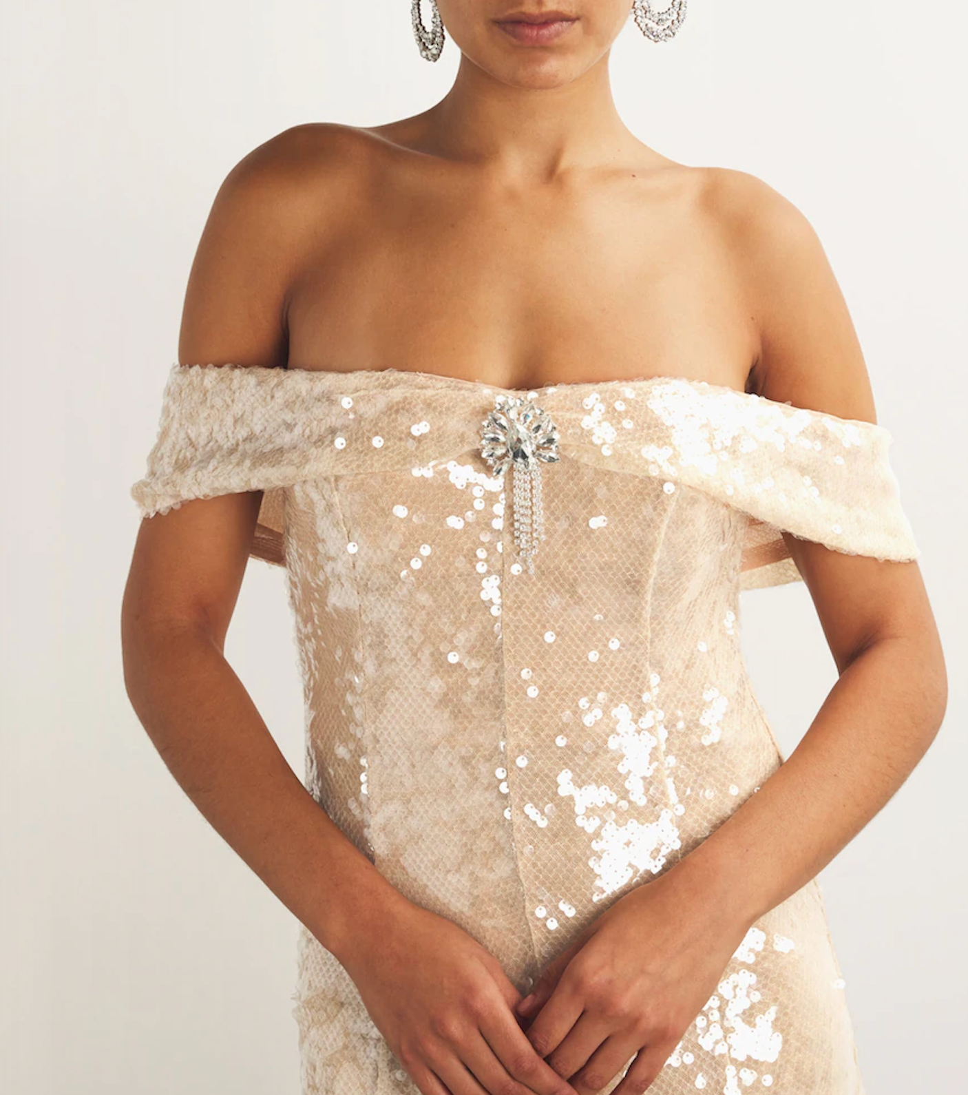 Self-Portrait Embellished Off-The-Shoulder Midi Dress