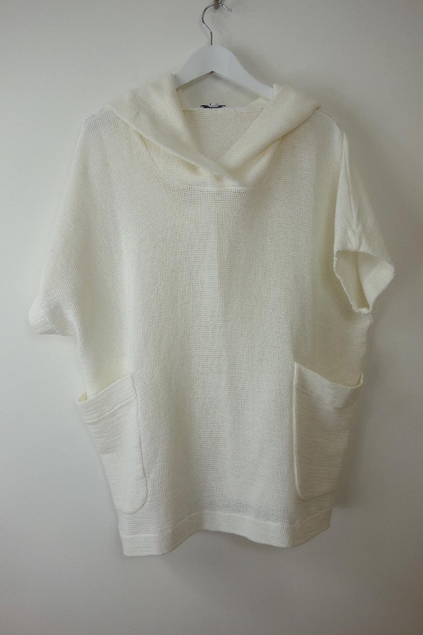 James Perse Ivory Mesh Knit Hooded Top