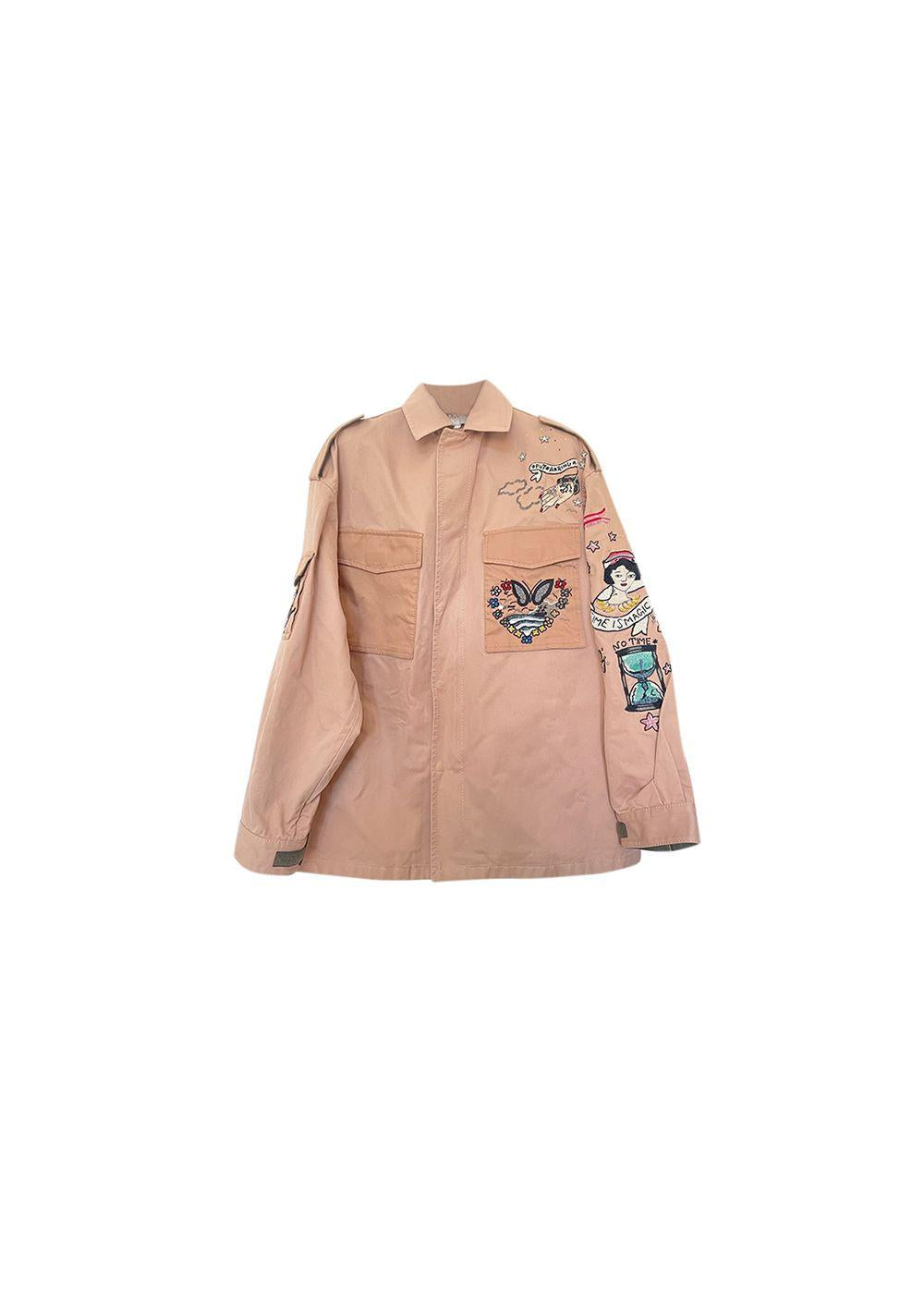 Pale pink cotton twill embellished jacket