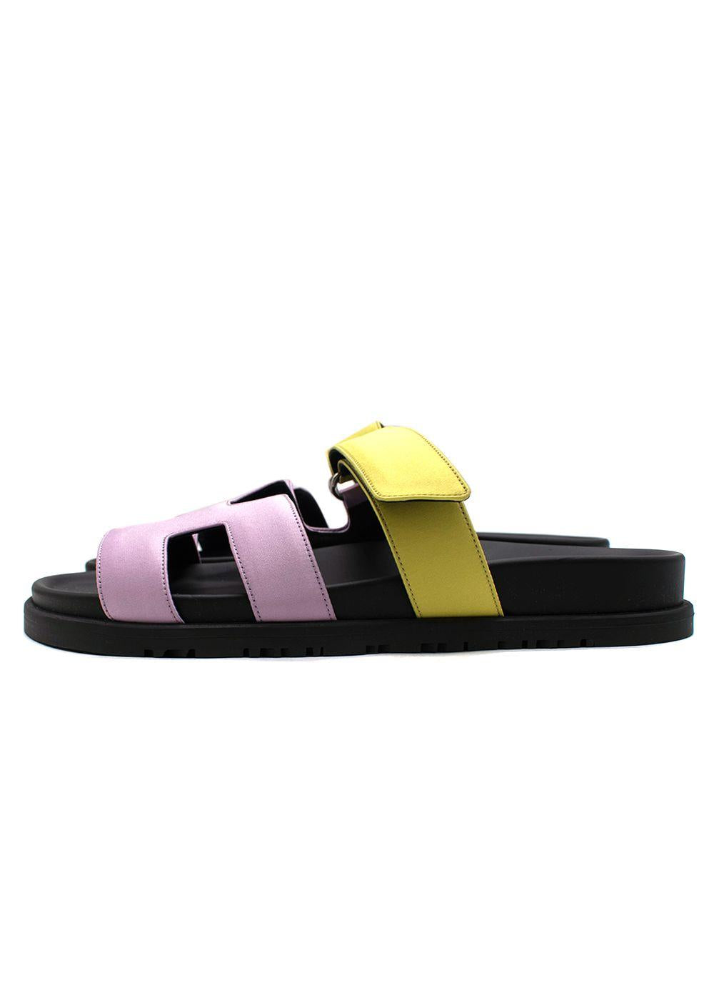 Hermes Chypre Sandals in Violet Petale and Vert Lime