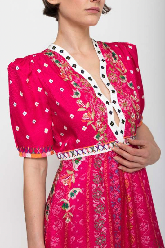 Saloni Tabitha Dress in Fuchsia Falls print