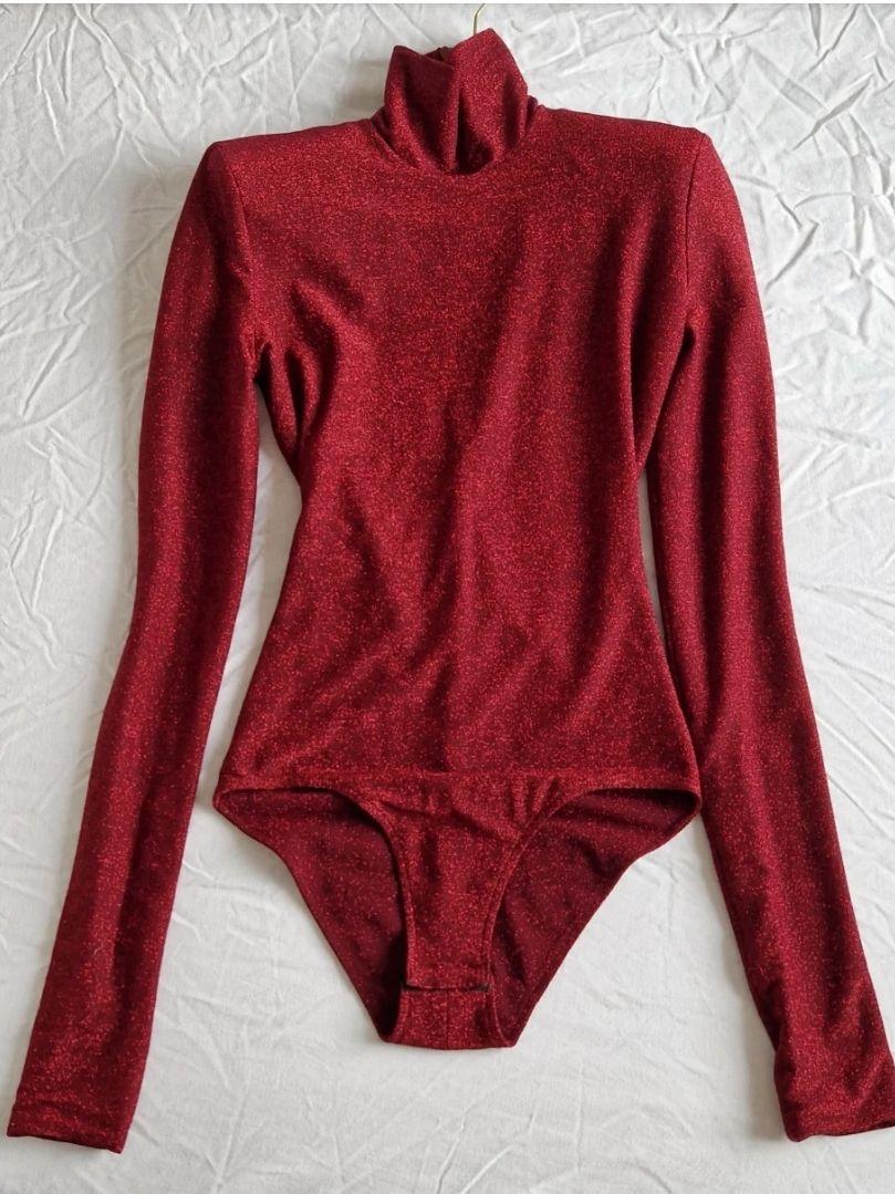 Alexandre Vauthier Burgundy Turtleneck Bodysuit