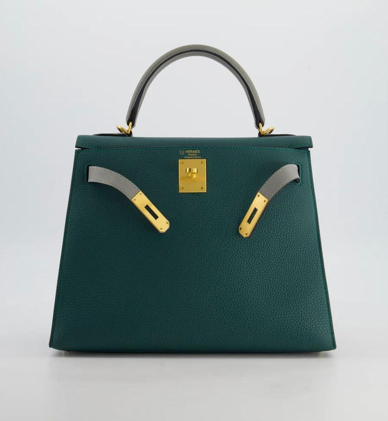 Hermes Malachite And Gris Mouette Togo Leather Kelly 28