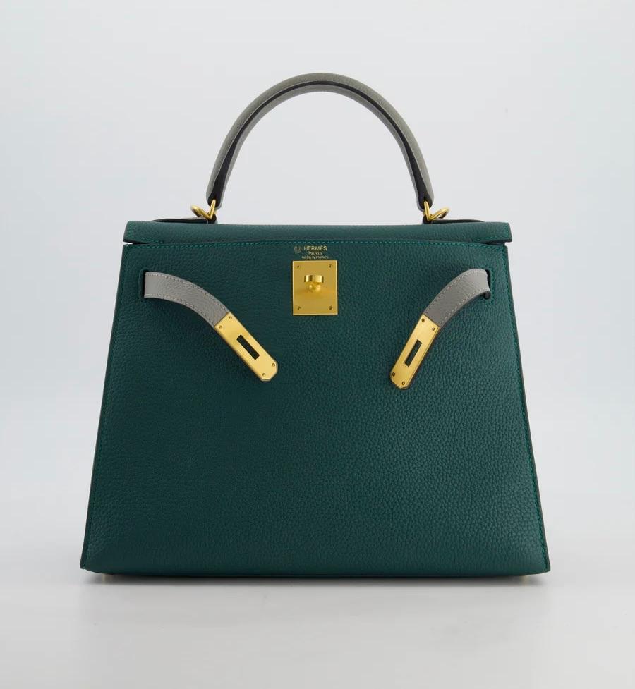 Hermes Malachite And Gris Mouette Togo Leather Kelly 28