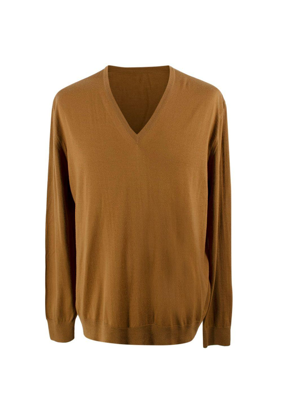 Bespoke Brown Fine Knit V Neck Sweater