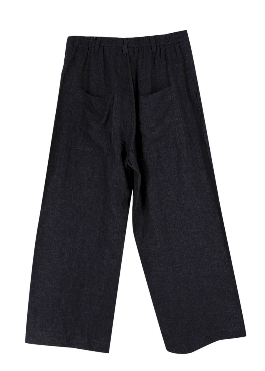Momoni Dark Grey Linen Wide Leg Trousers
