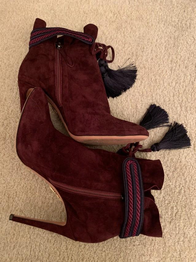 Aquazurra Burgundy Braid Ankle Strap Heeled Booties
