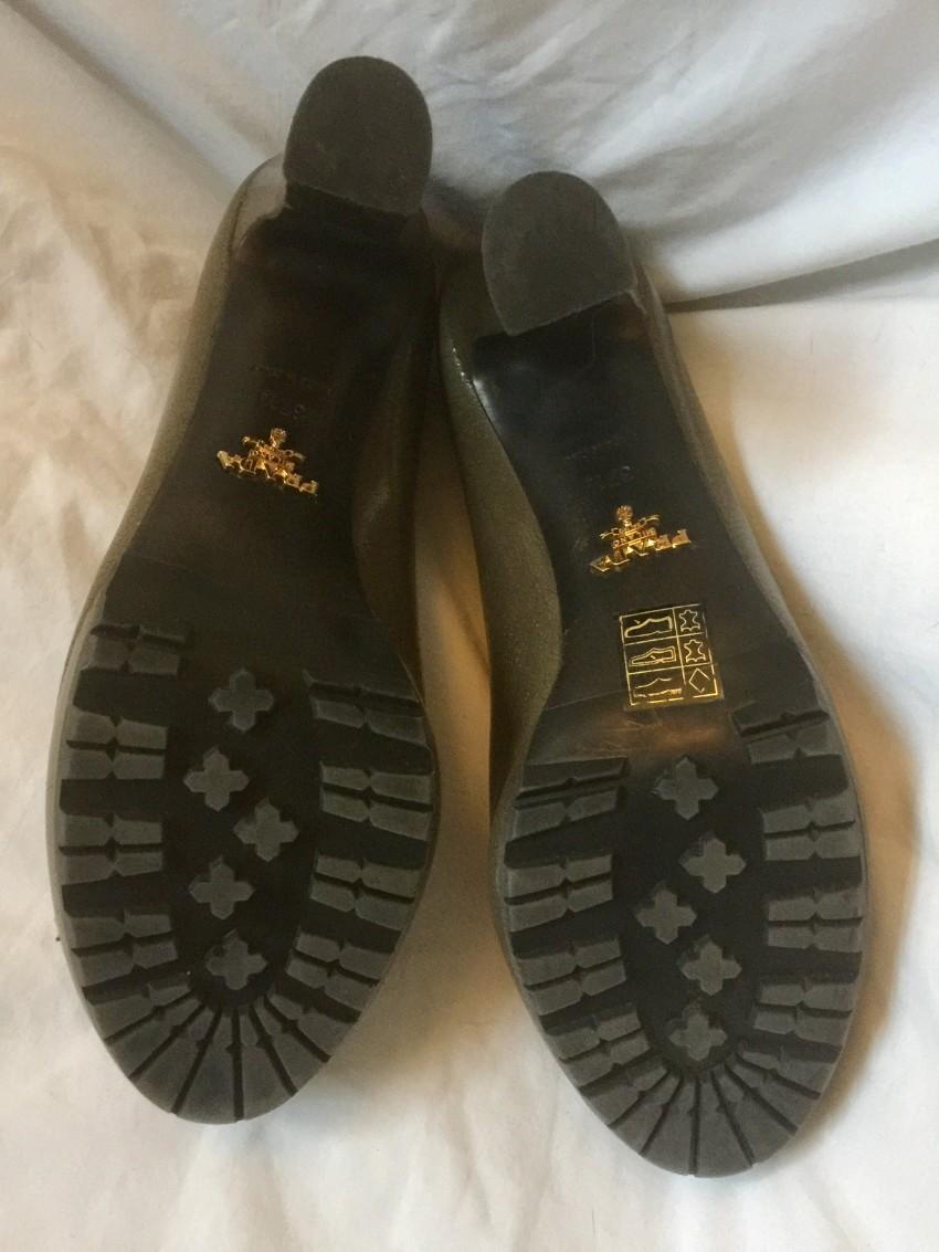 Prada Taupe Round Toe Patent Leather Pumps