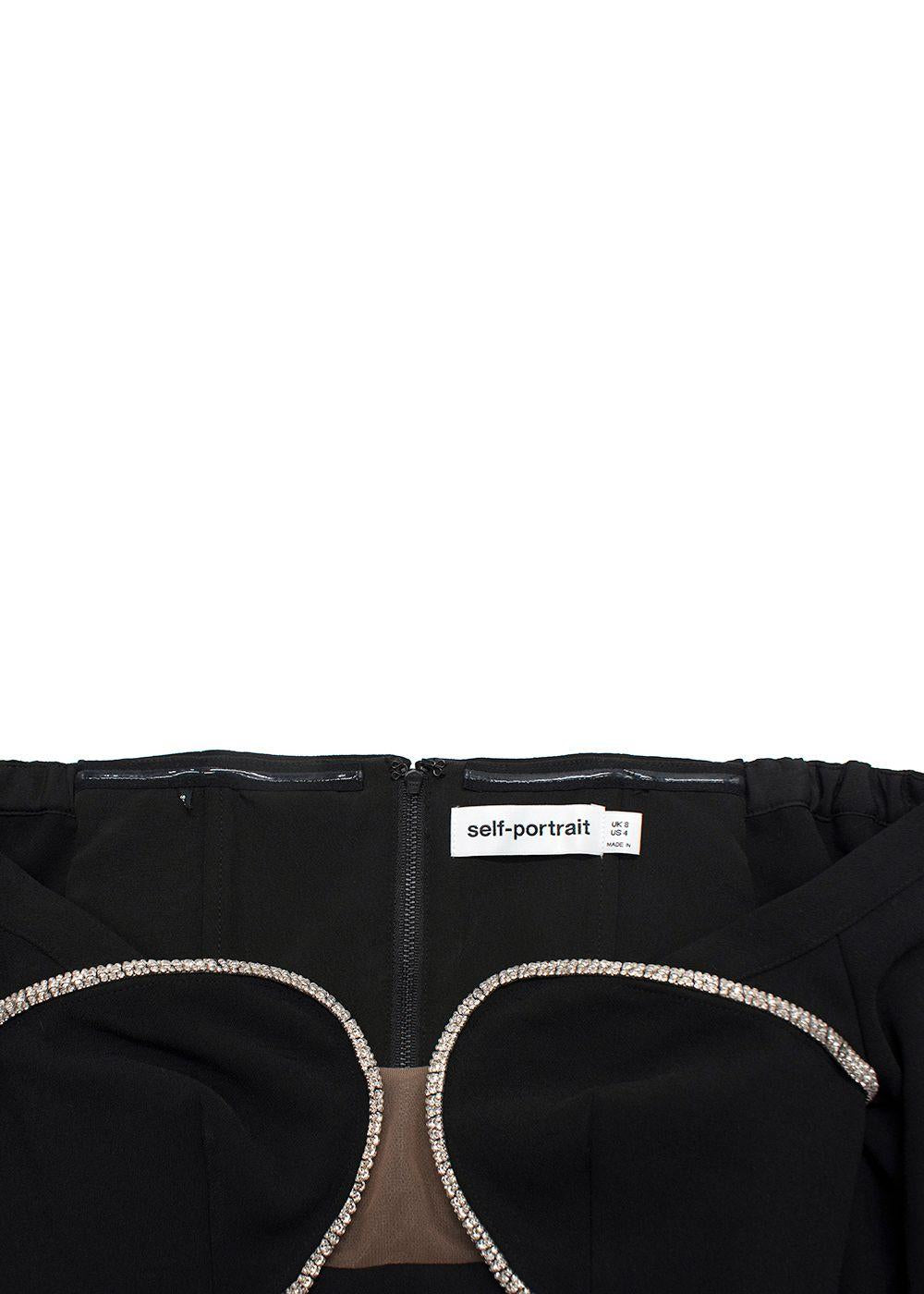 Self-Portrait Black Embellished Off-Shoulder Top & Mini Skirt Set