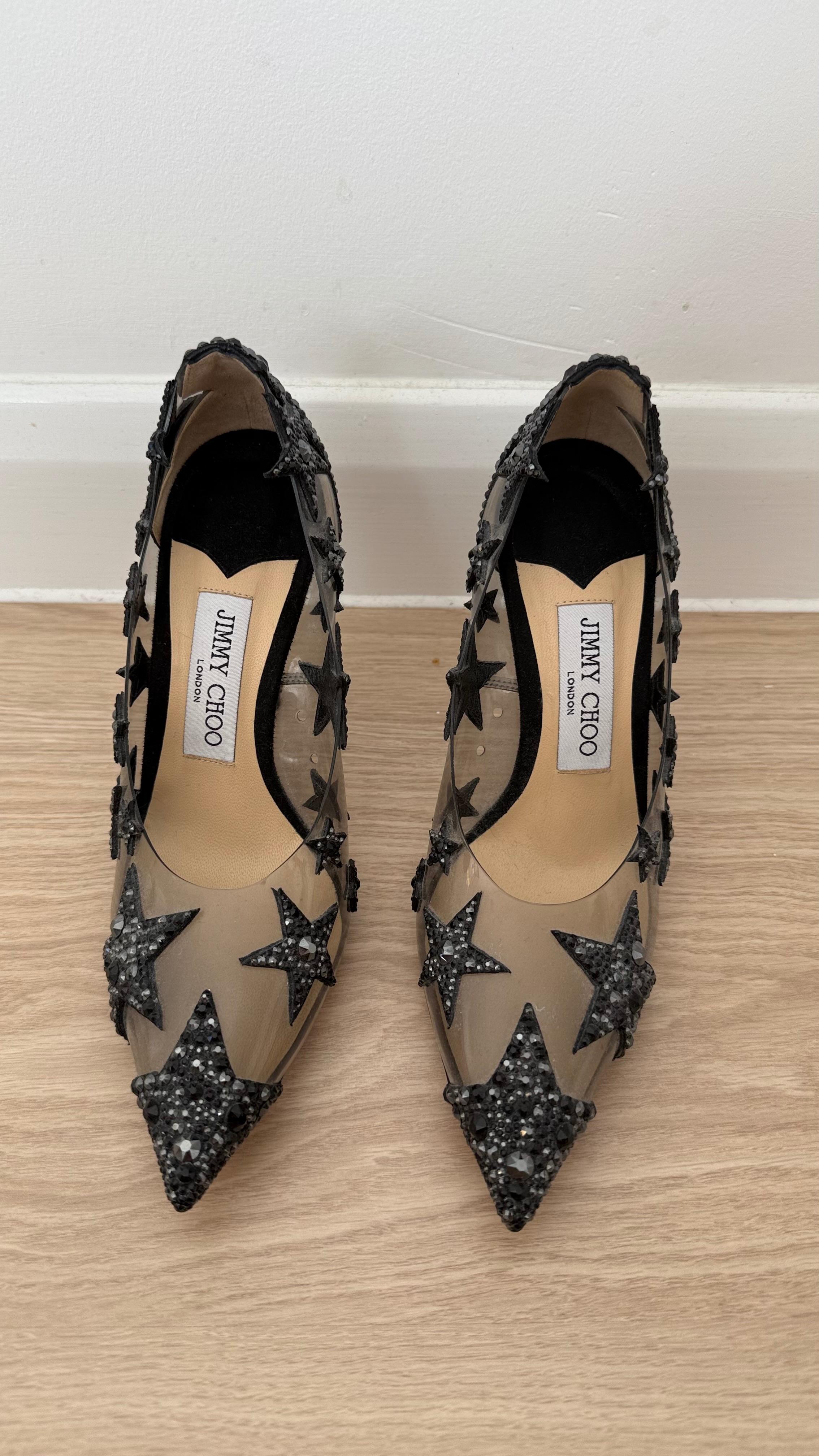 Jimmy Choo Embellished Plexi Heels