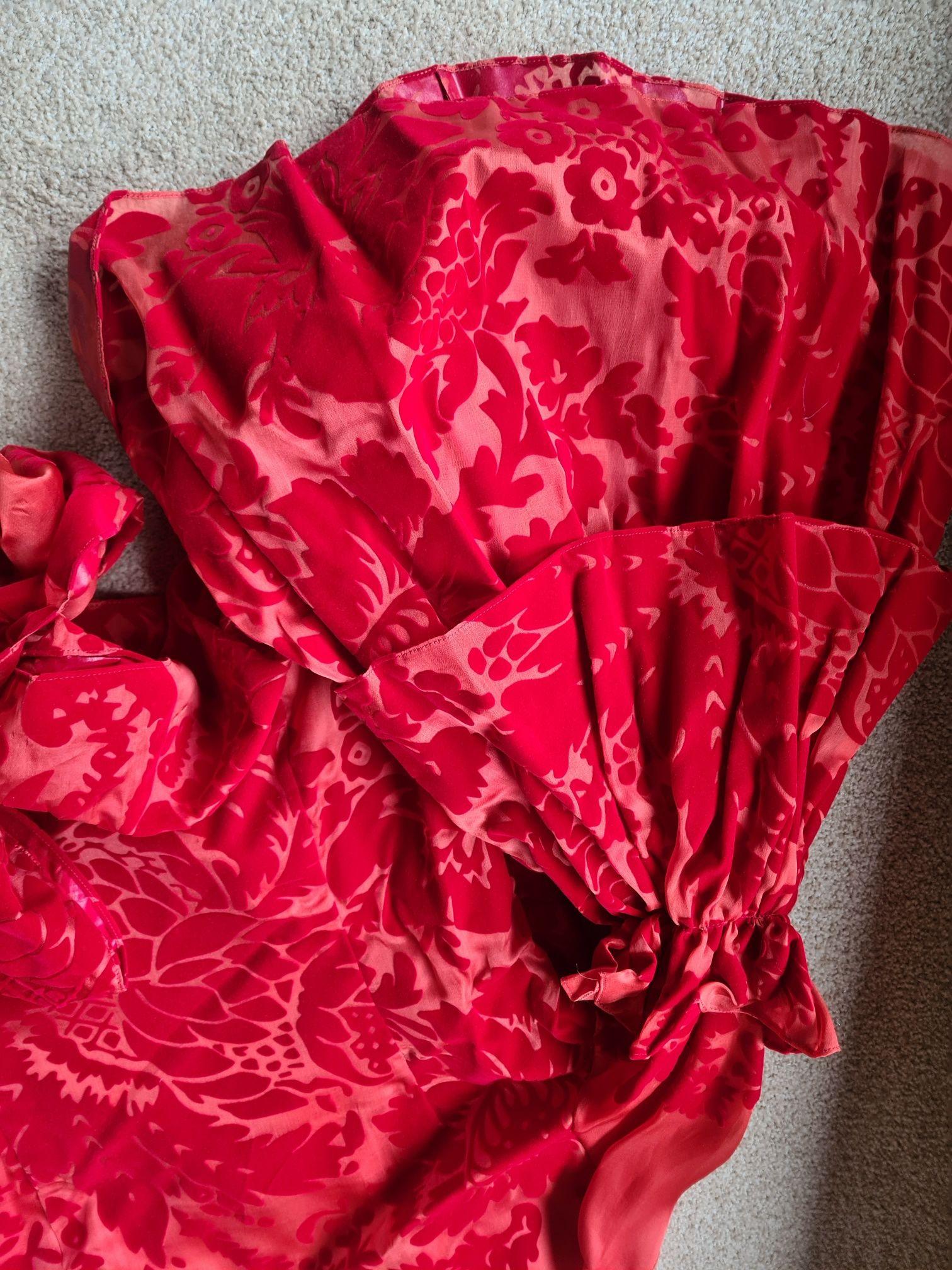 Red Flocked Silk Organza Top