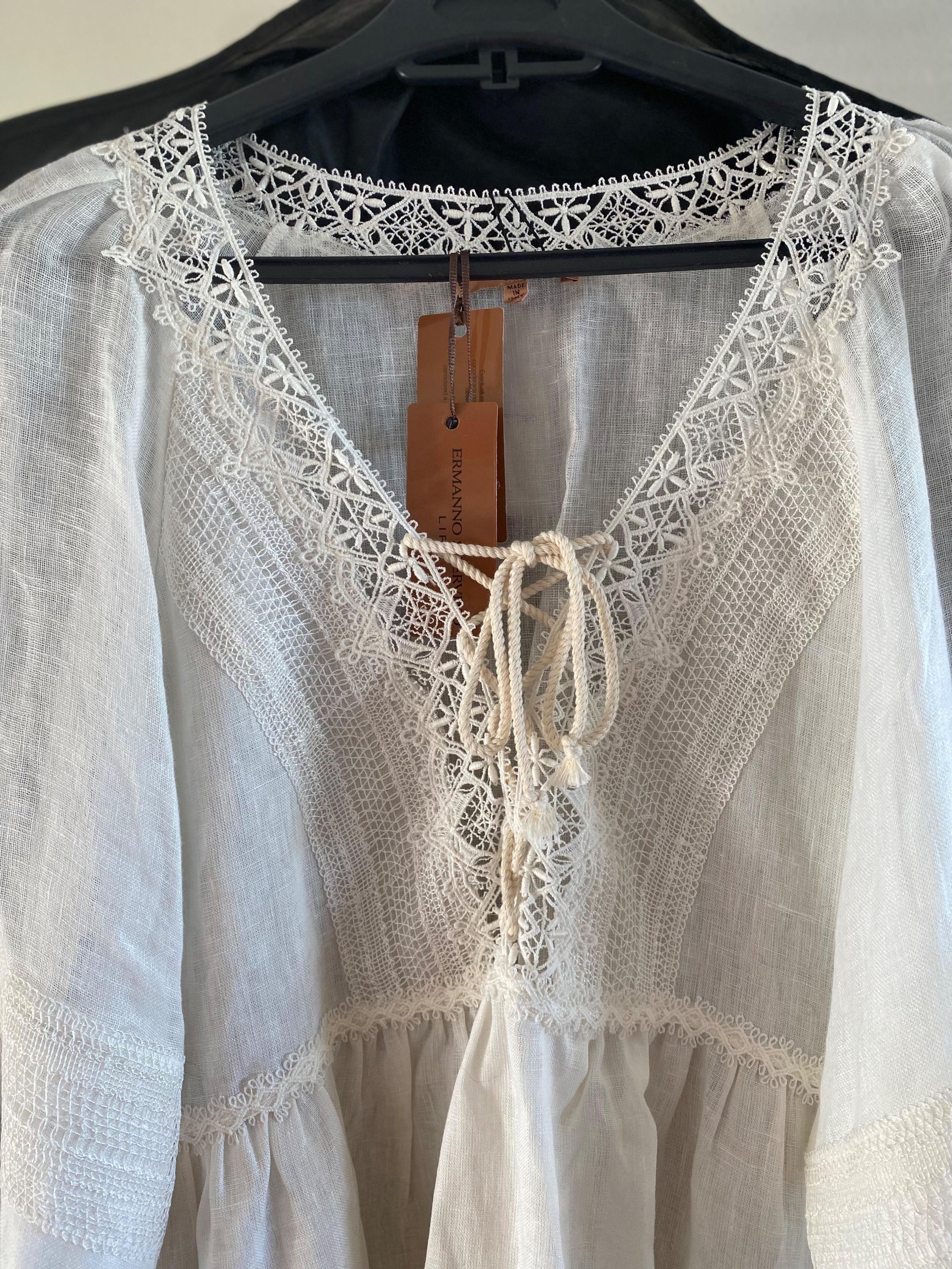 Lace Insert Lightweight White  Cotton Tunic Dress