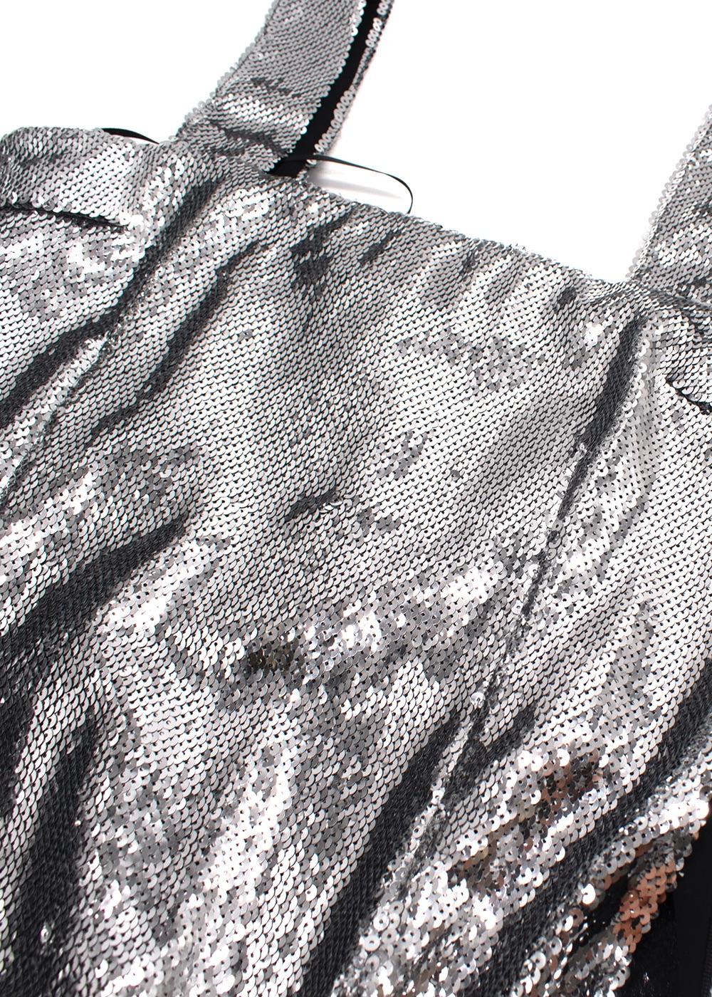 Galvan Silver Sequin Square Neckline Midi Dress