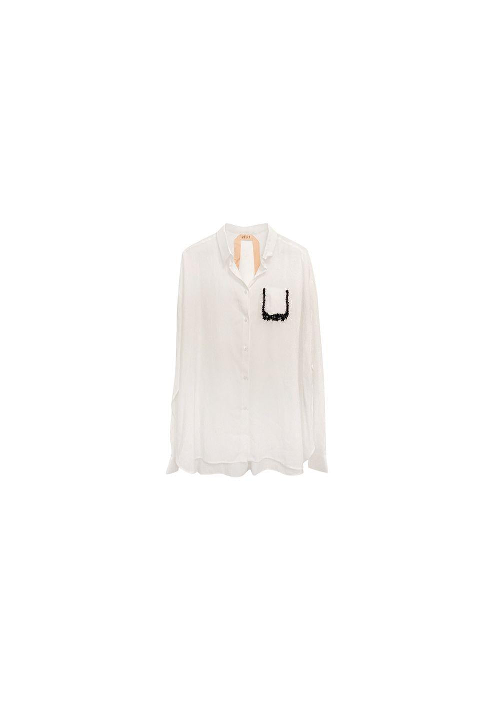 embellished pocket white silk blend summer shirt