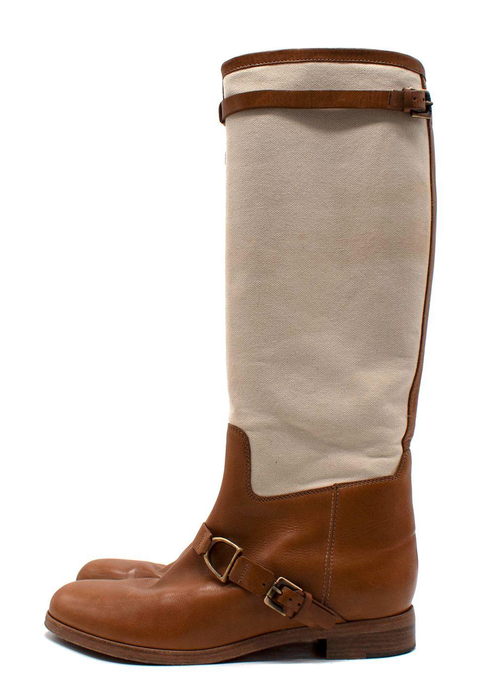 Ralph Lauren Beige Canvas-Leather Riding Boot